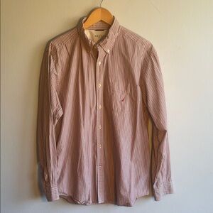 Nautica Red and White Striped Casual Button-Down Shirt
